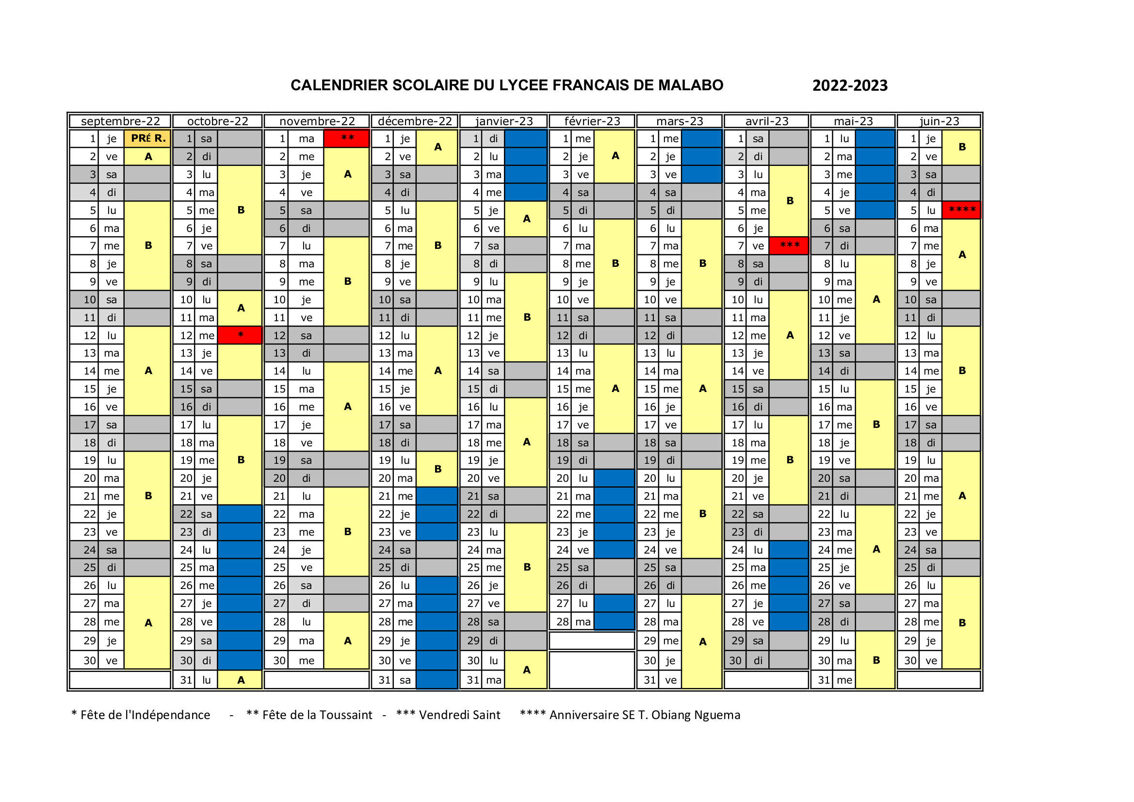 Malabo calendrier 2022 2023