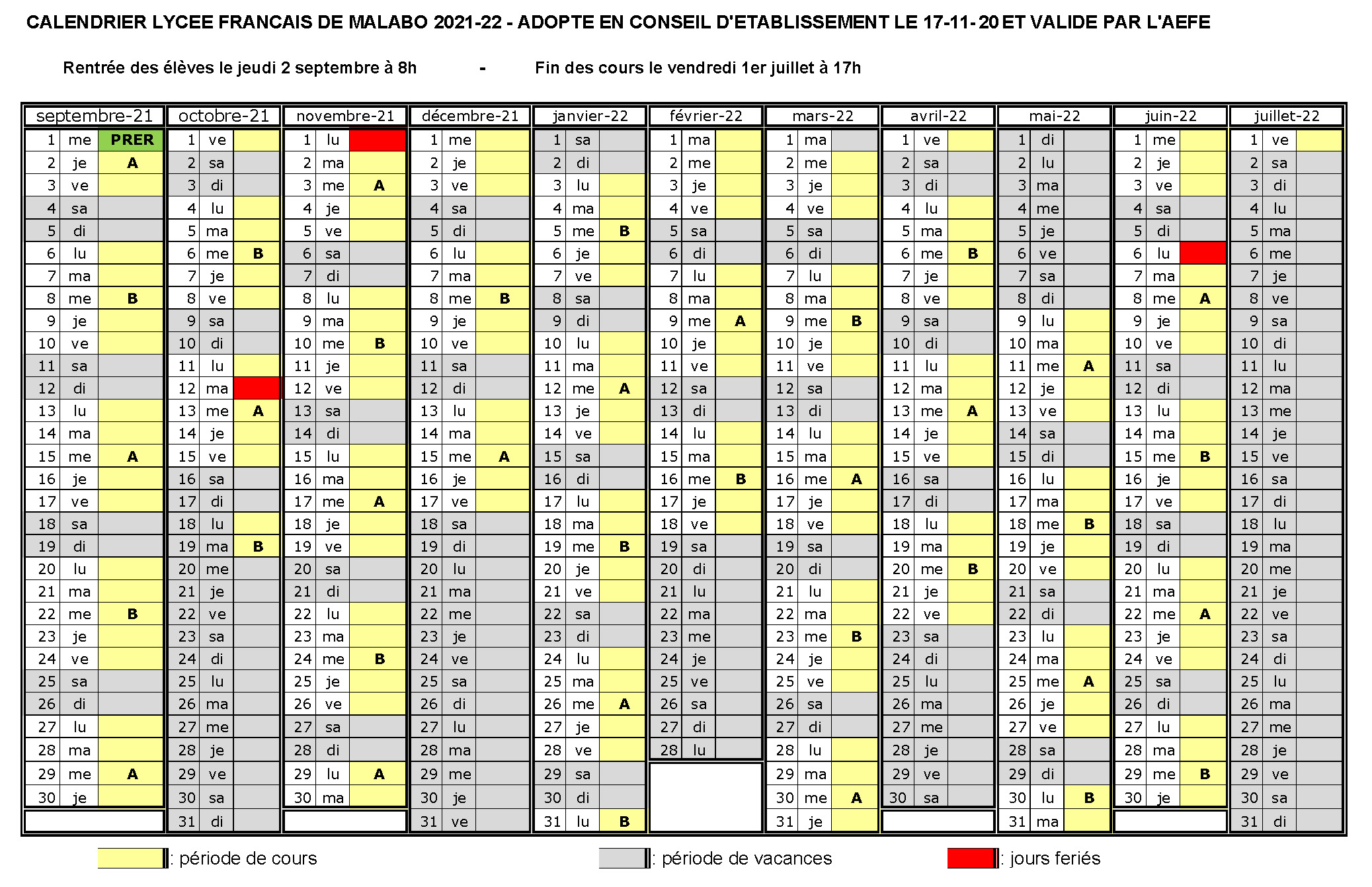 calendrier 2021 22 pour publication